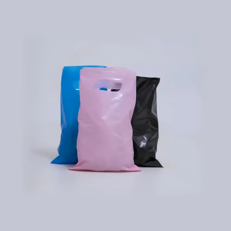 Blue, pink and black die-cut handle boutique bags