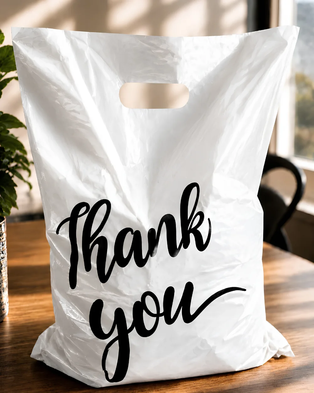 A printed boutique bag made by Ayoba Plastics, carrying a customer&rsquo;s own artwork